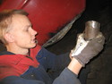 Martin is welding the pipes for connecting the generator to the filter.
